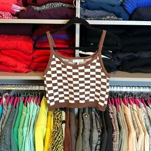 Hazel Moon brown and white checkerboard cropped sweater tank size M